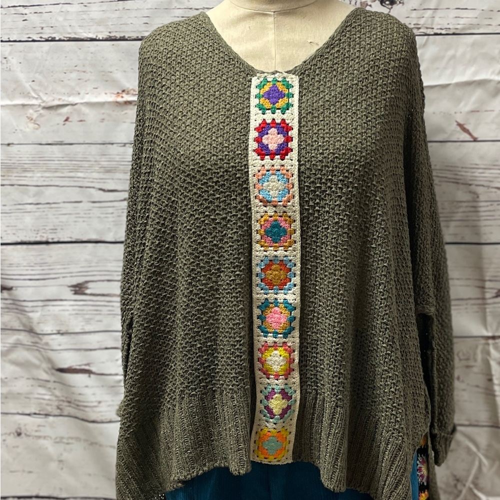 Olive green granny square sweater